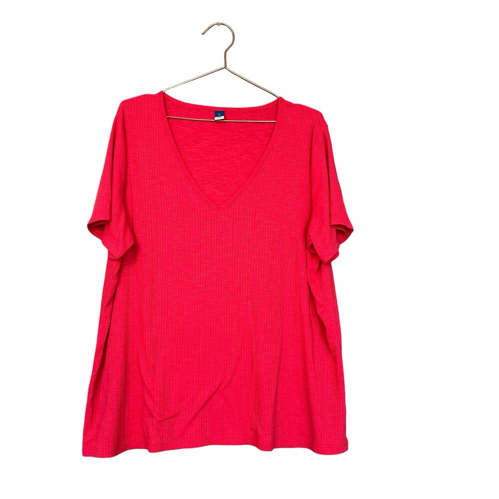 Old Navy Luxe V-Neck Ribbed Slub Pink Top - Size XL